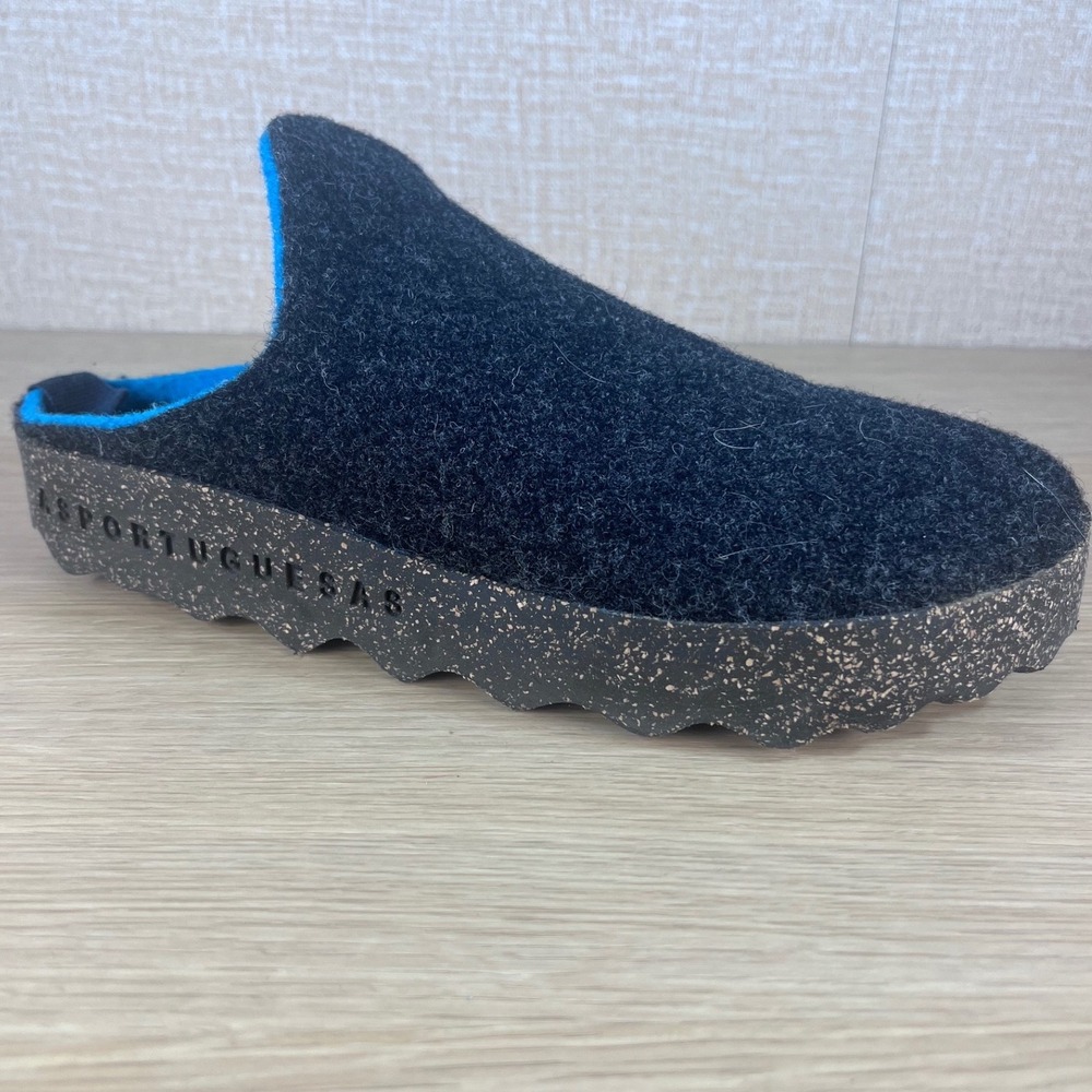 Asportuguesas City Felted Wool Clogs Black Blue Cork Sole Mules Mens 8 Womens 10
